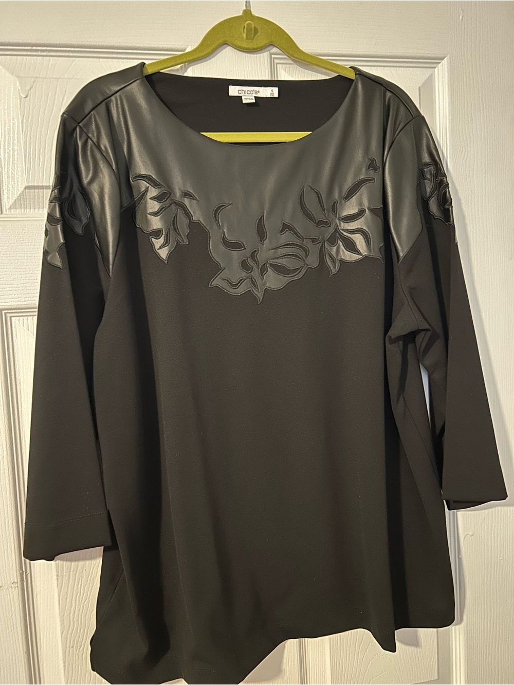 Chico's Black Long-Sleeve Embossed Floral Tunic